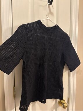 Anthropologie Black Short-Sleeve Mesh Top size medium